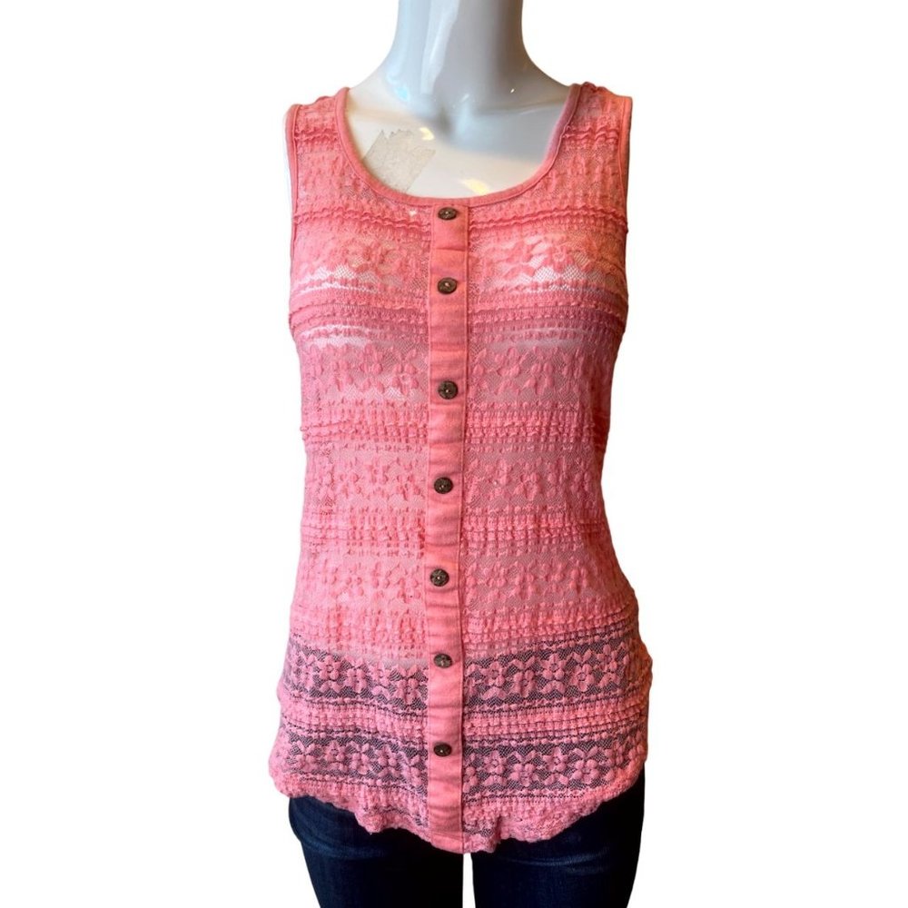 Zenana Styles Women Floral Lace Button Front Tank Top QT-1151 Pink Chico Small